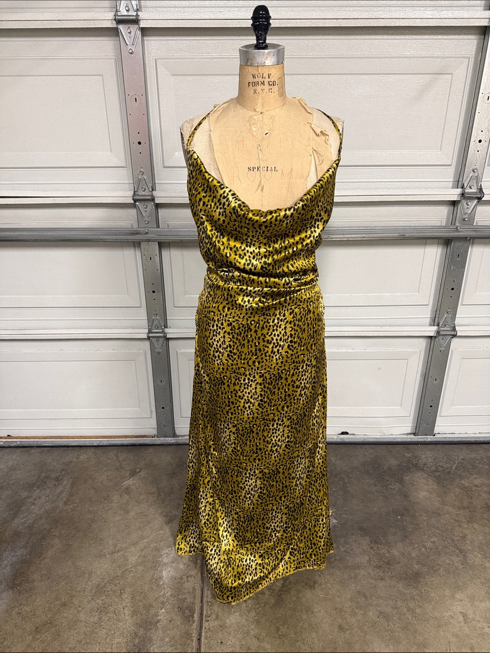 Leopard Print Satin Slip Dress in Yellow - Brand: